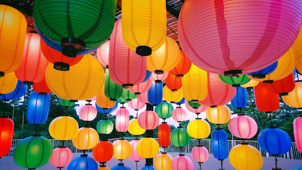 a group of colorful lanterns