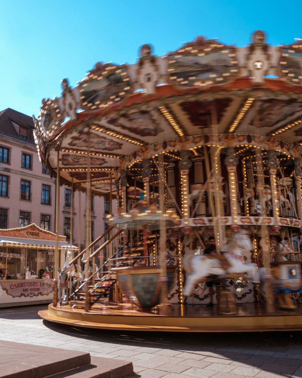 a merry go round in a city