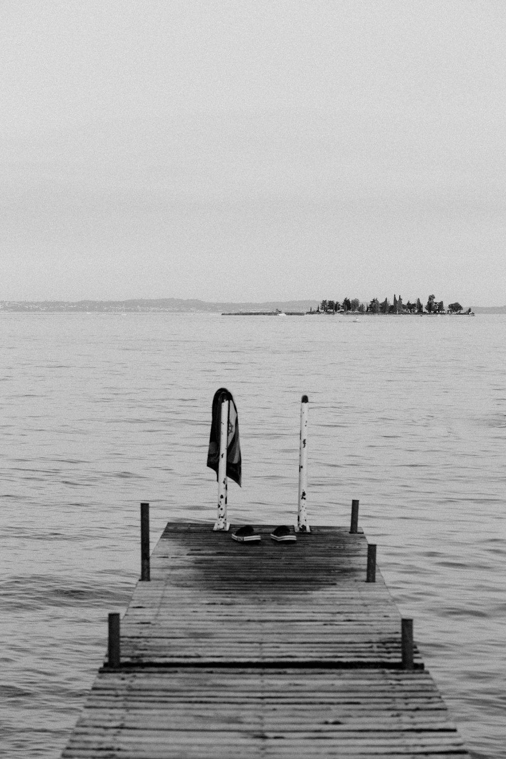 a dock with a umbrella