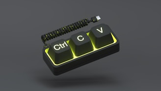 A colorful keyboard highlighting Ctrl, C, and V keys for copy-paste shortcuts.
