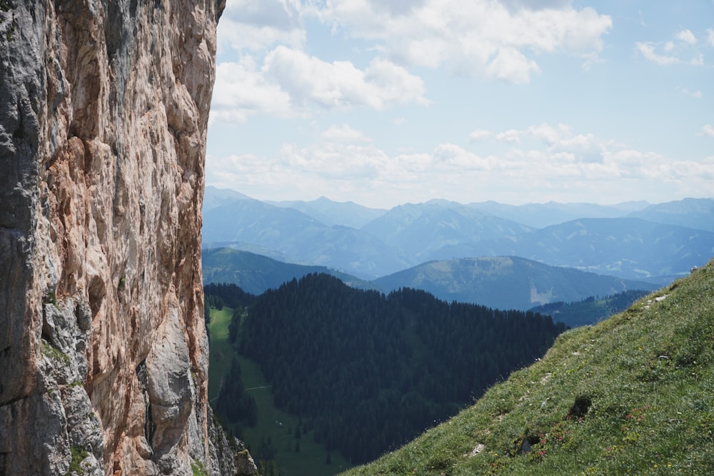 a view of a valley and mountains