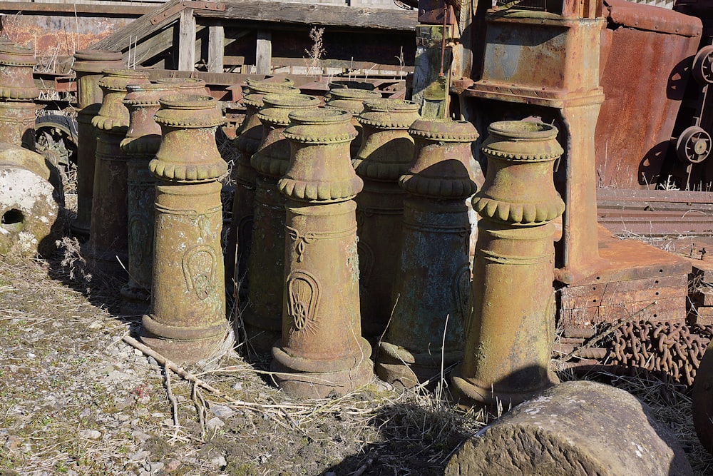 a group of stone pillars