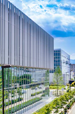 a building with glass walls