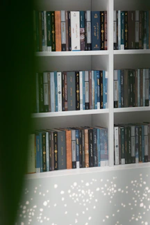 A sleek modern bookshelf filled with Arabic ebooks, highlighting the category of self-development.