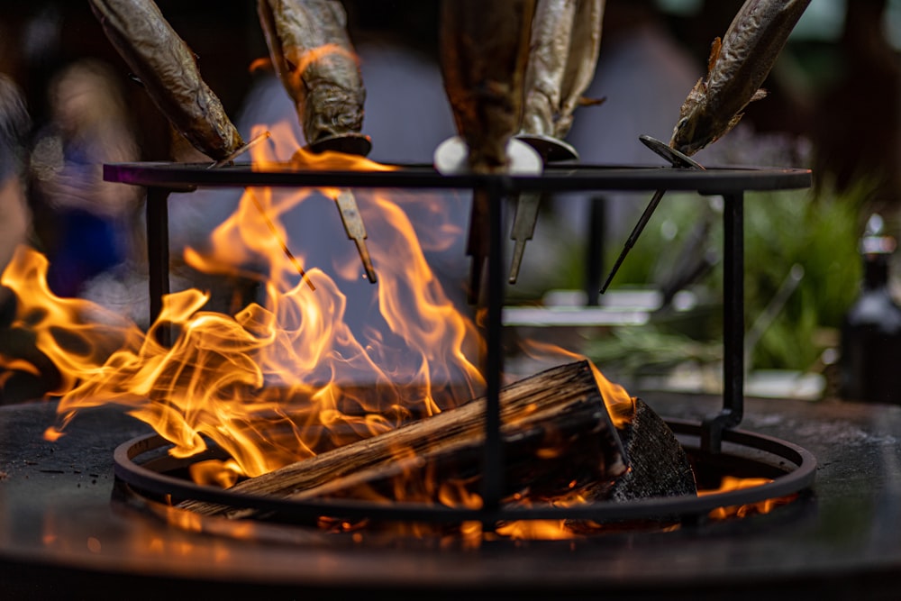 a fire pit with flames