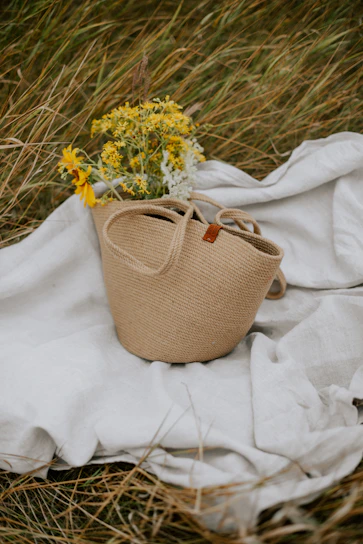 a purse on a blanket