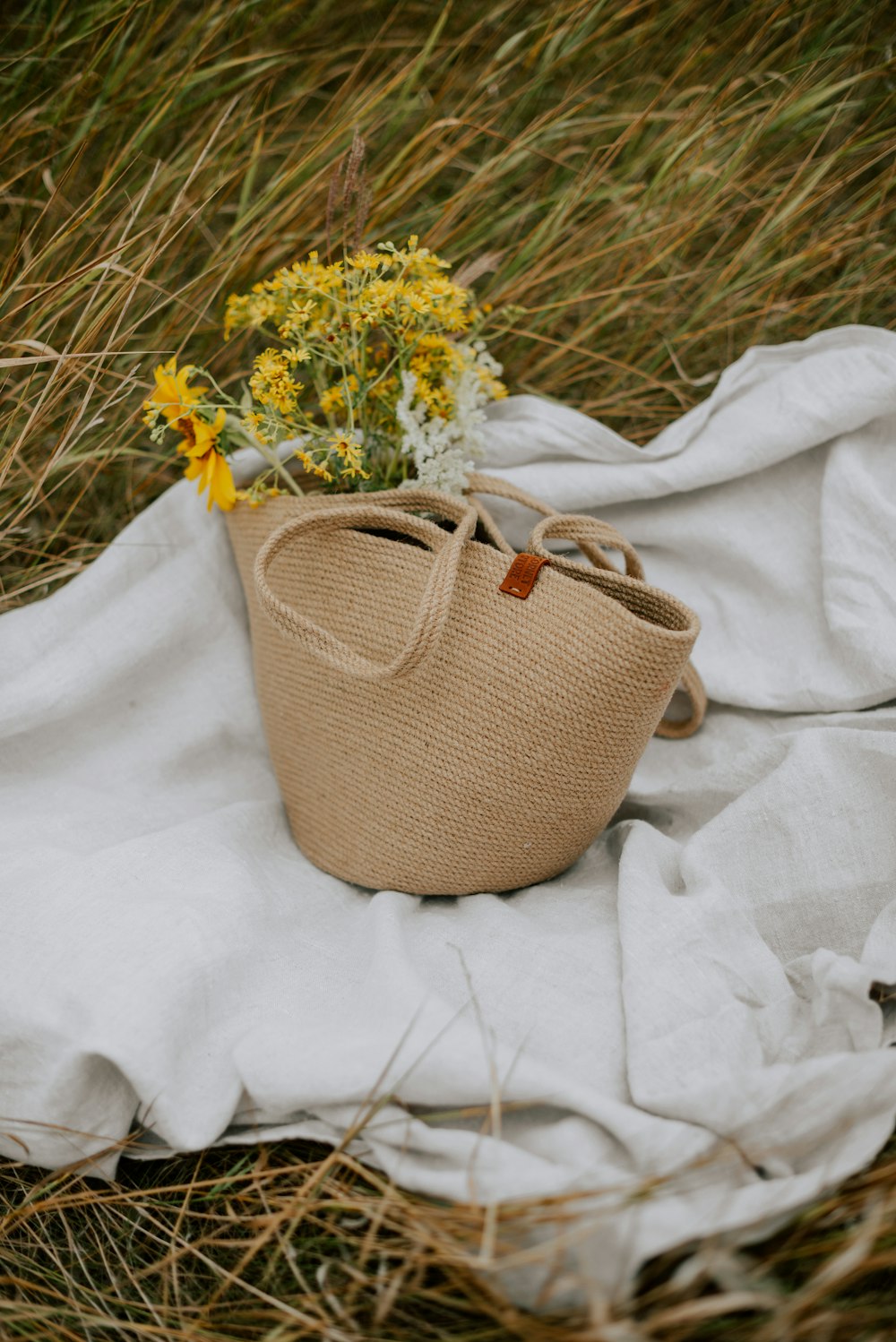 a purse on a blanket