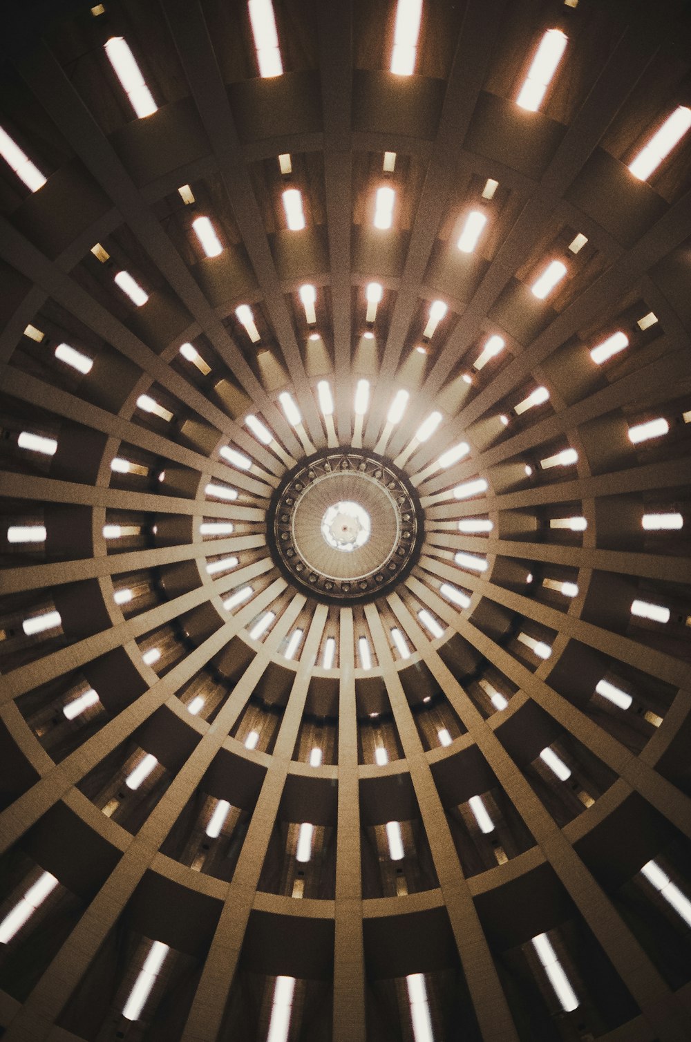 a large circular ceiling with many lights