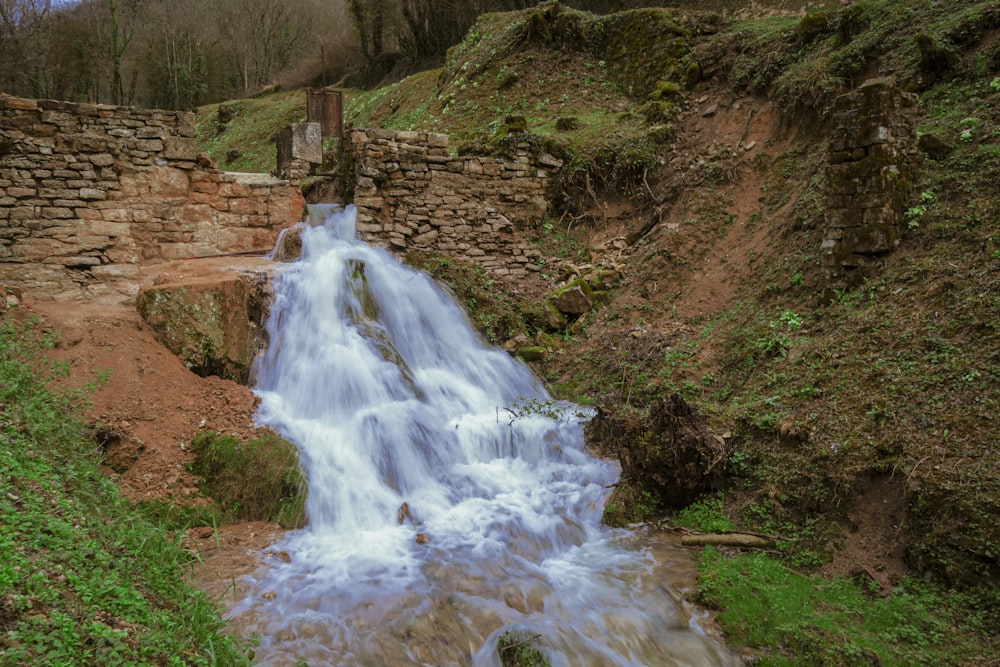 a waterfall in a rocky area