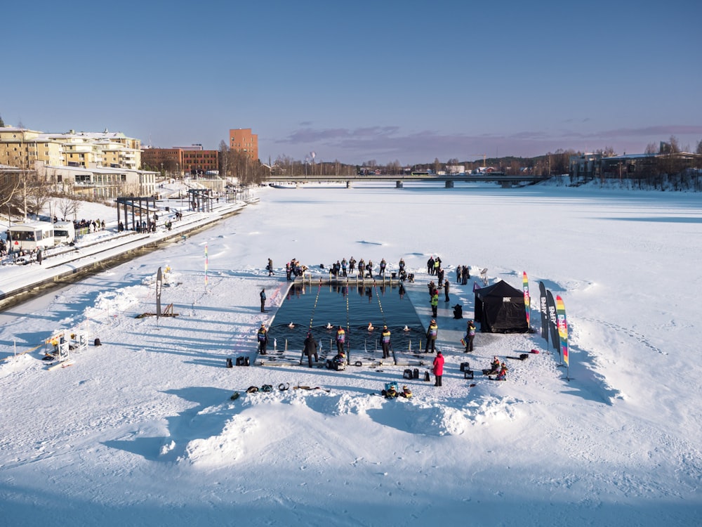 a group of people on a ski slope