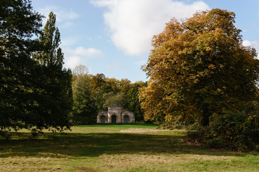 a building in a field