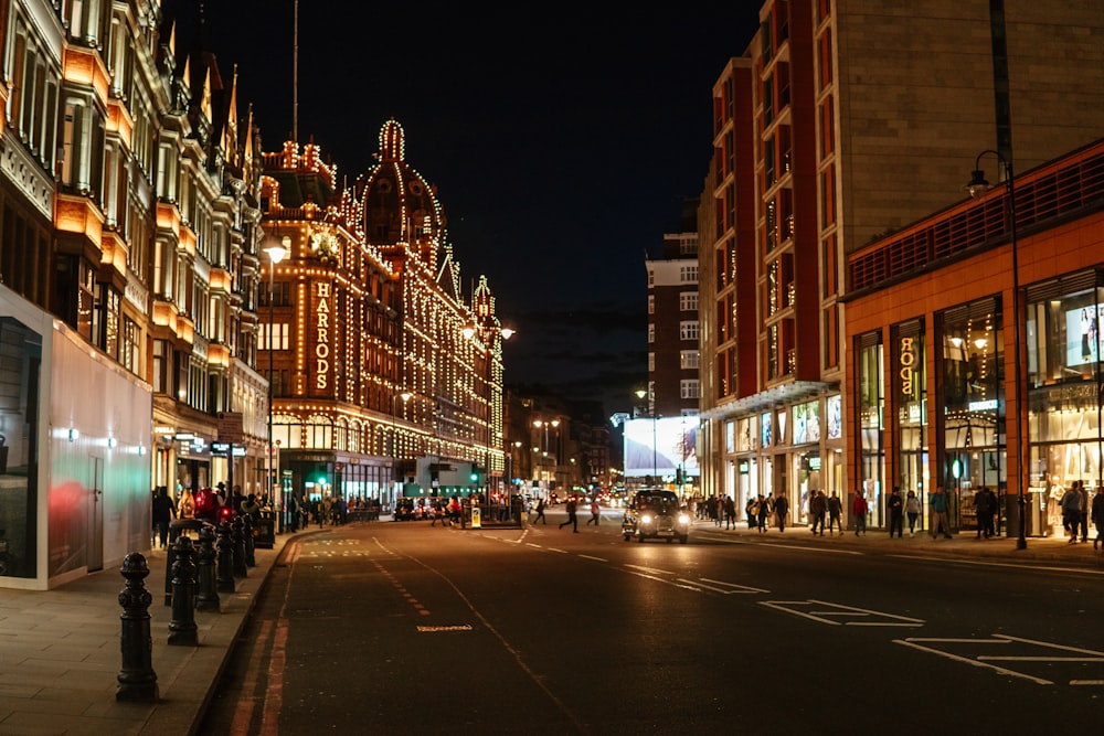 a city street at night