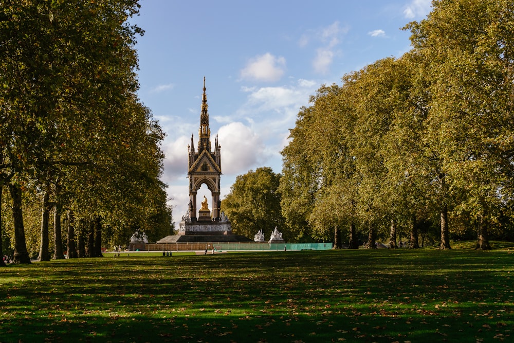 a tall tower in a park