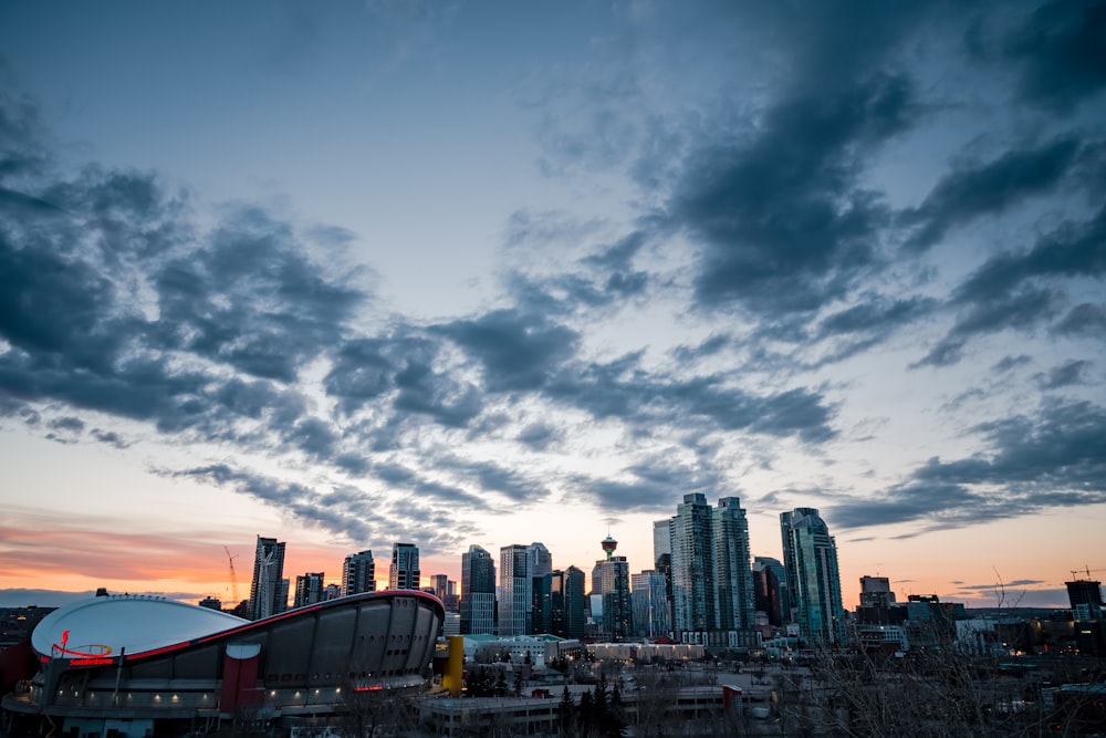 a city skyline with clouds