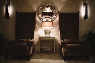 a room with a table and chairs