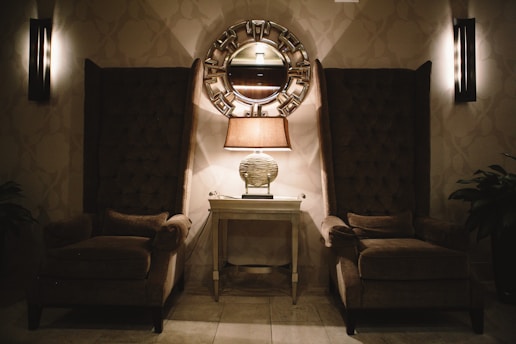 a room with a table and chairs