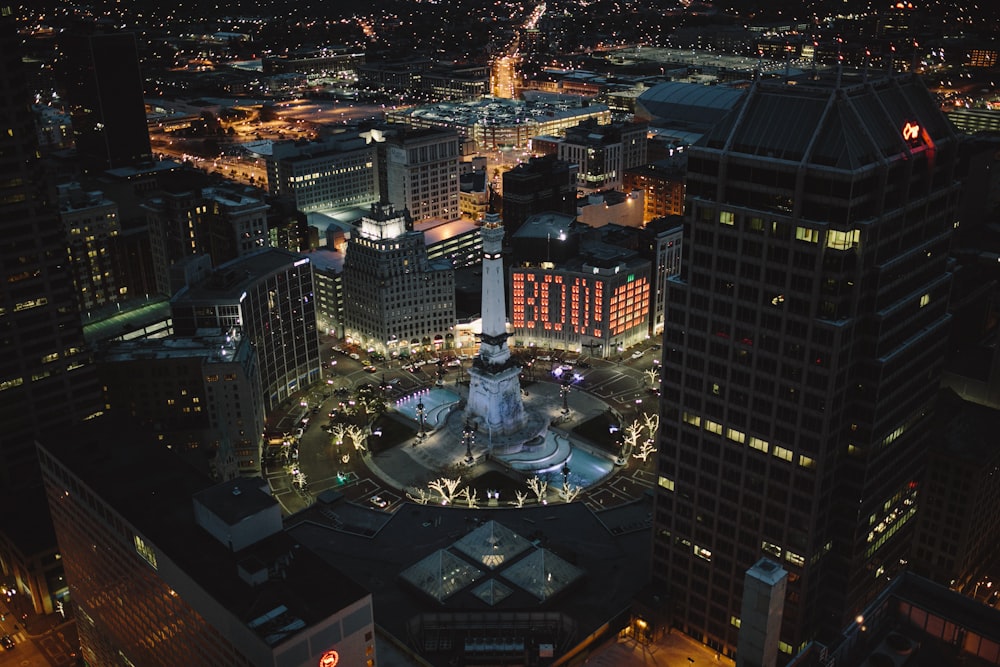 a city with a statue in the middle of it