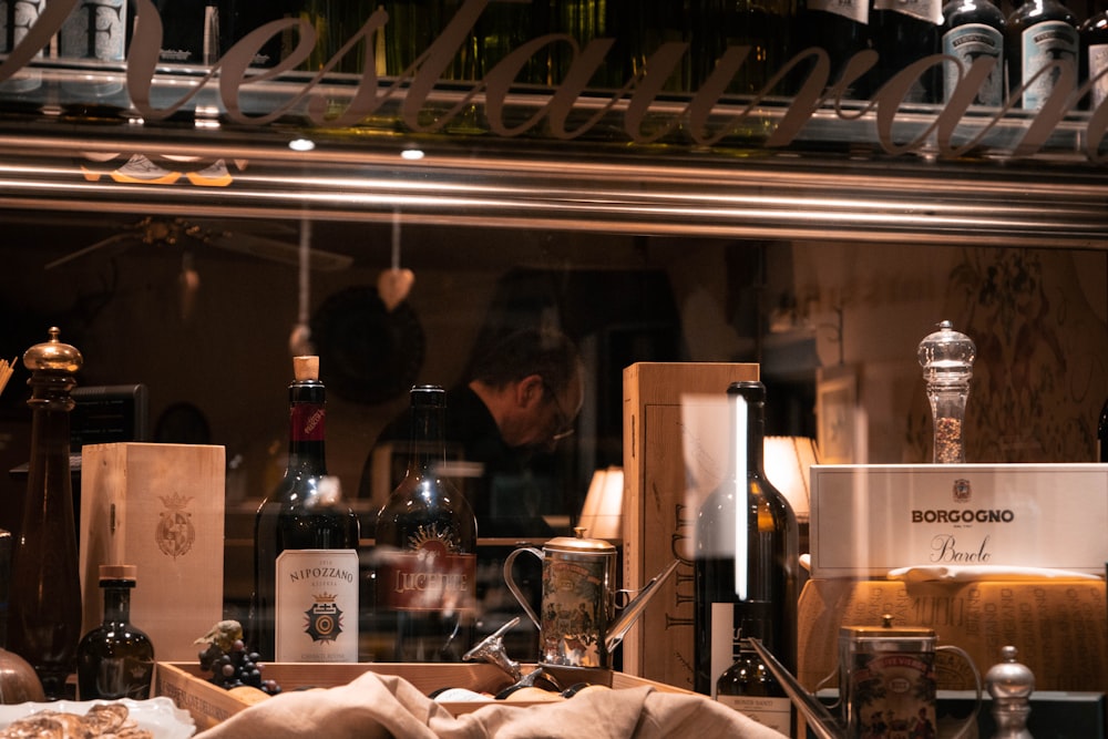 a bar with bottles of alcohol