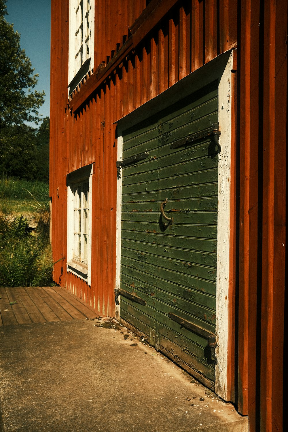 a wooden building with a door