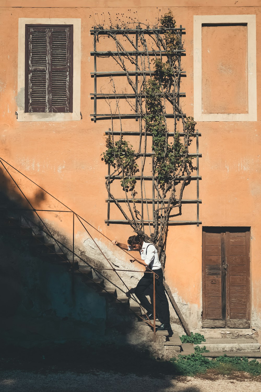 a person standing next to a tree