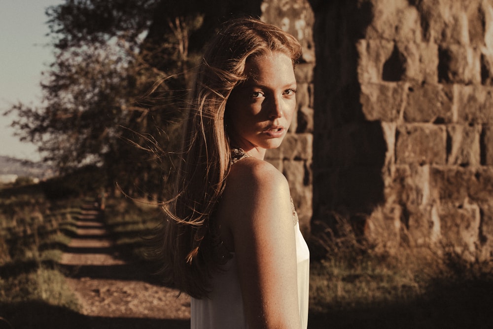 a woman with long hair