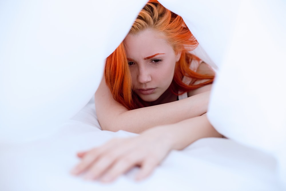 a woman with red hair