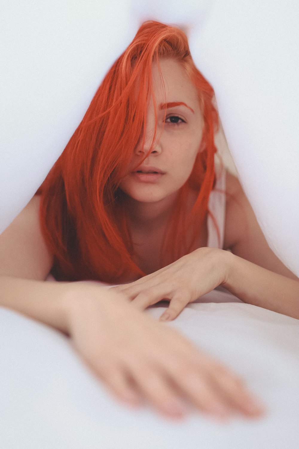 a woman with red hair