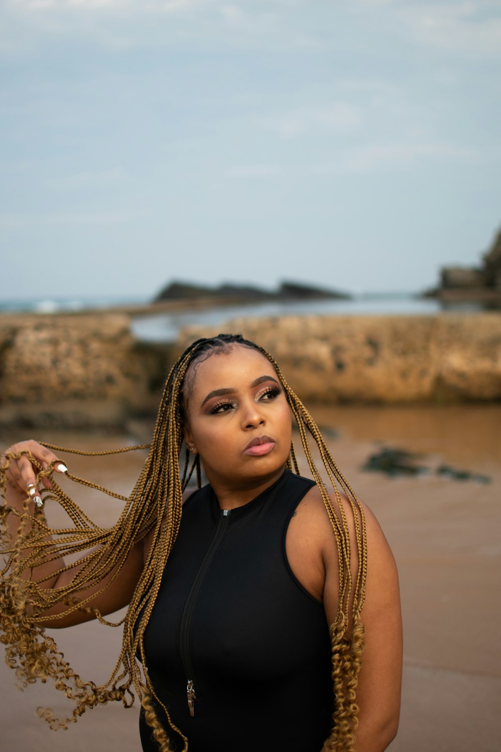 a woman with a braided hair