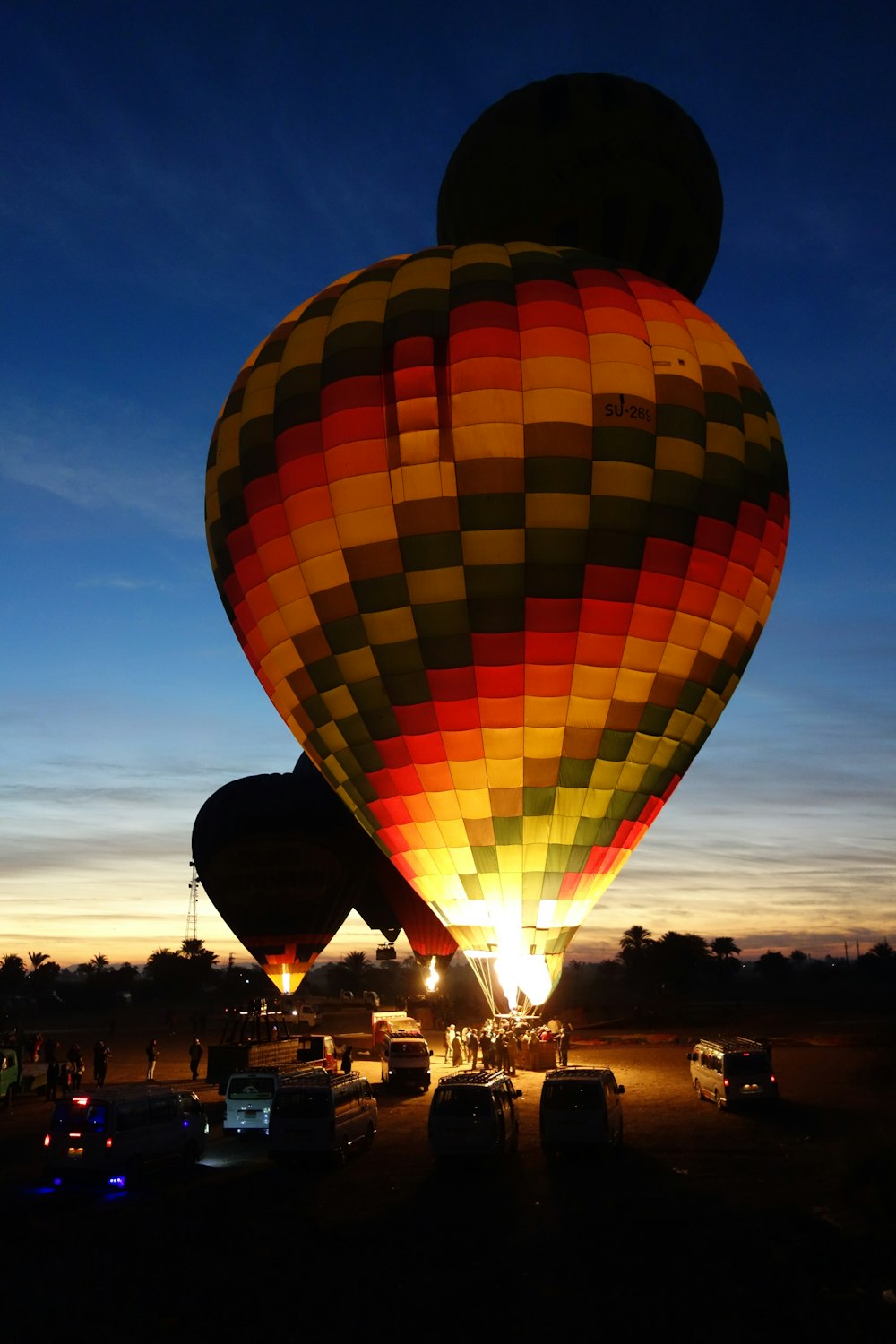 a hot air balloon at sunset