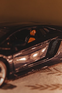 A close-up of a sleek, colorful sports car's interior.