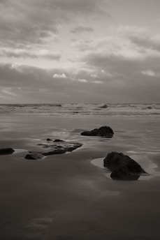 a beach with rocks and water