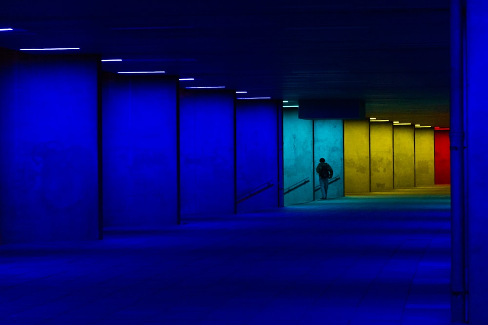 a person standing in a room with bright lights