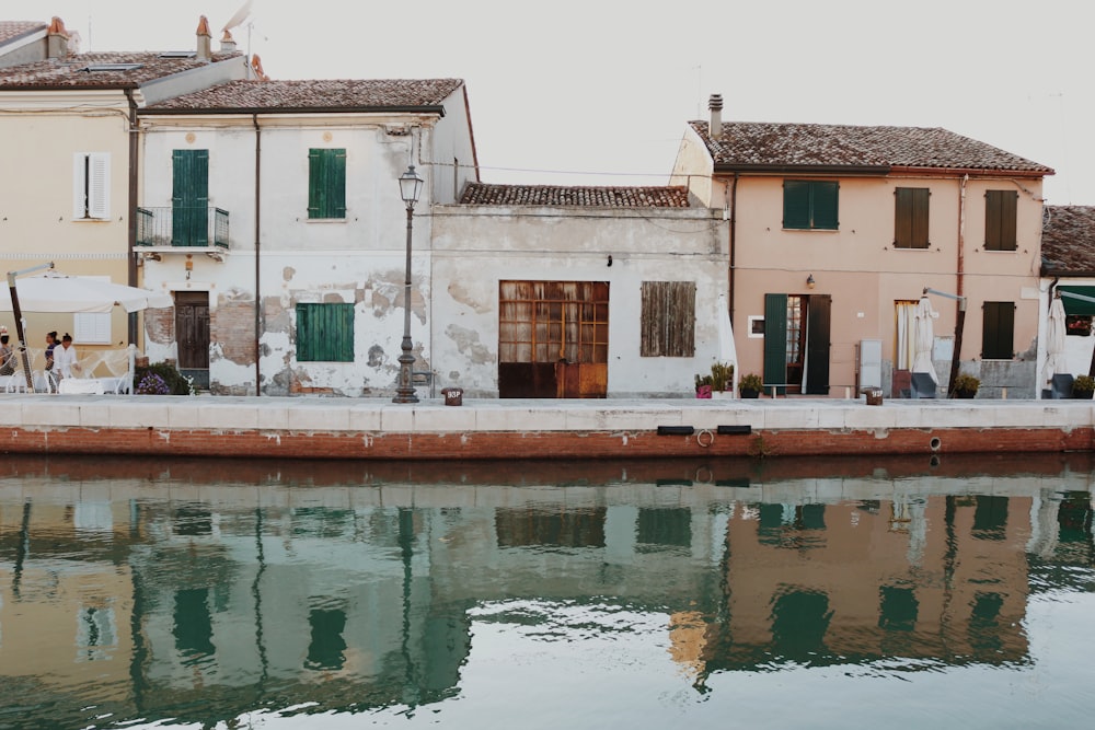 a building with a pool of water