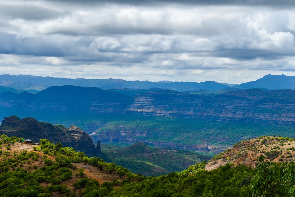 a landscape with hills and trees