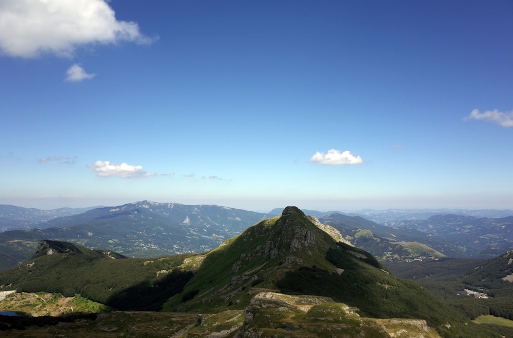 a mountain range with a blue sky