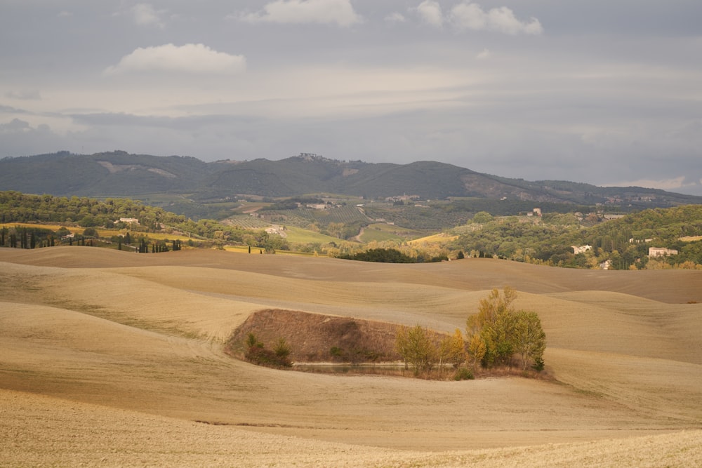 a landscape with hills and trees