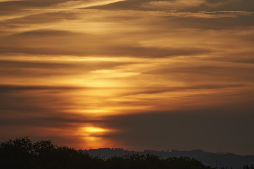 a sunset over trees