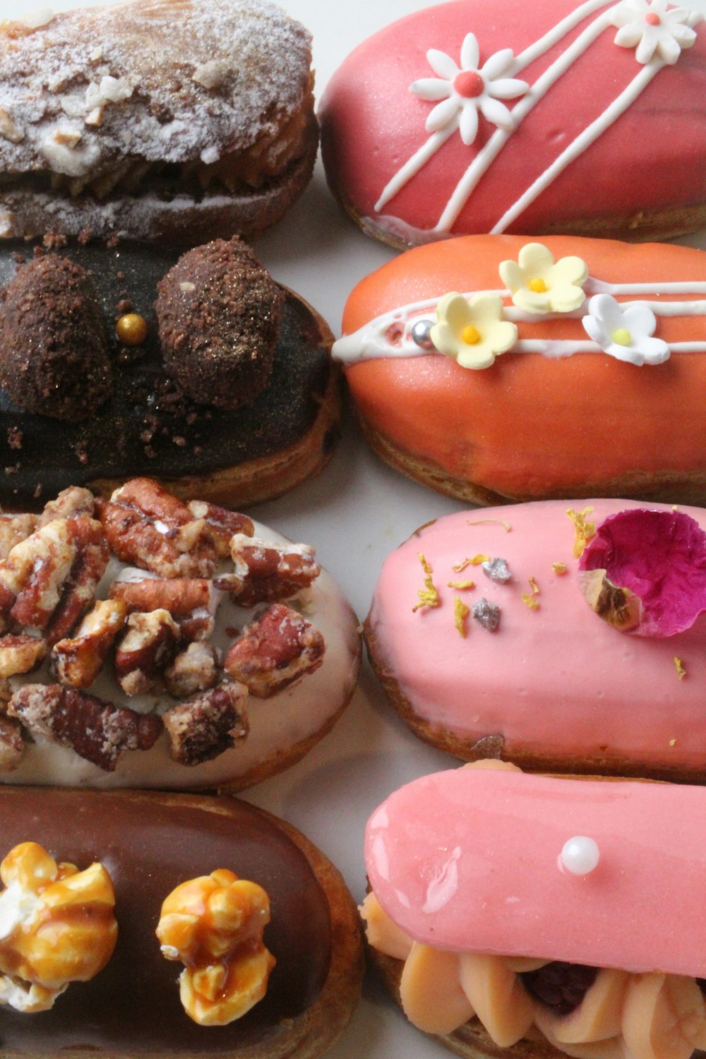 a variety of donuts are displayed