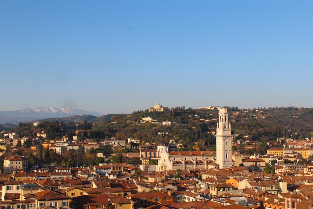 a city with a tall tower