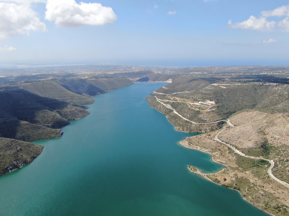 a body of water surrounded by land