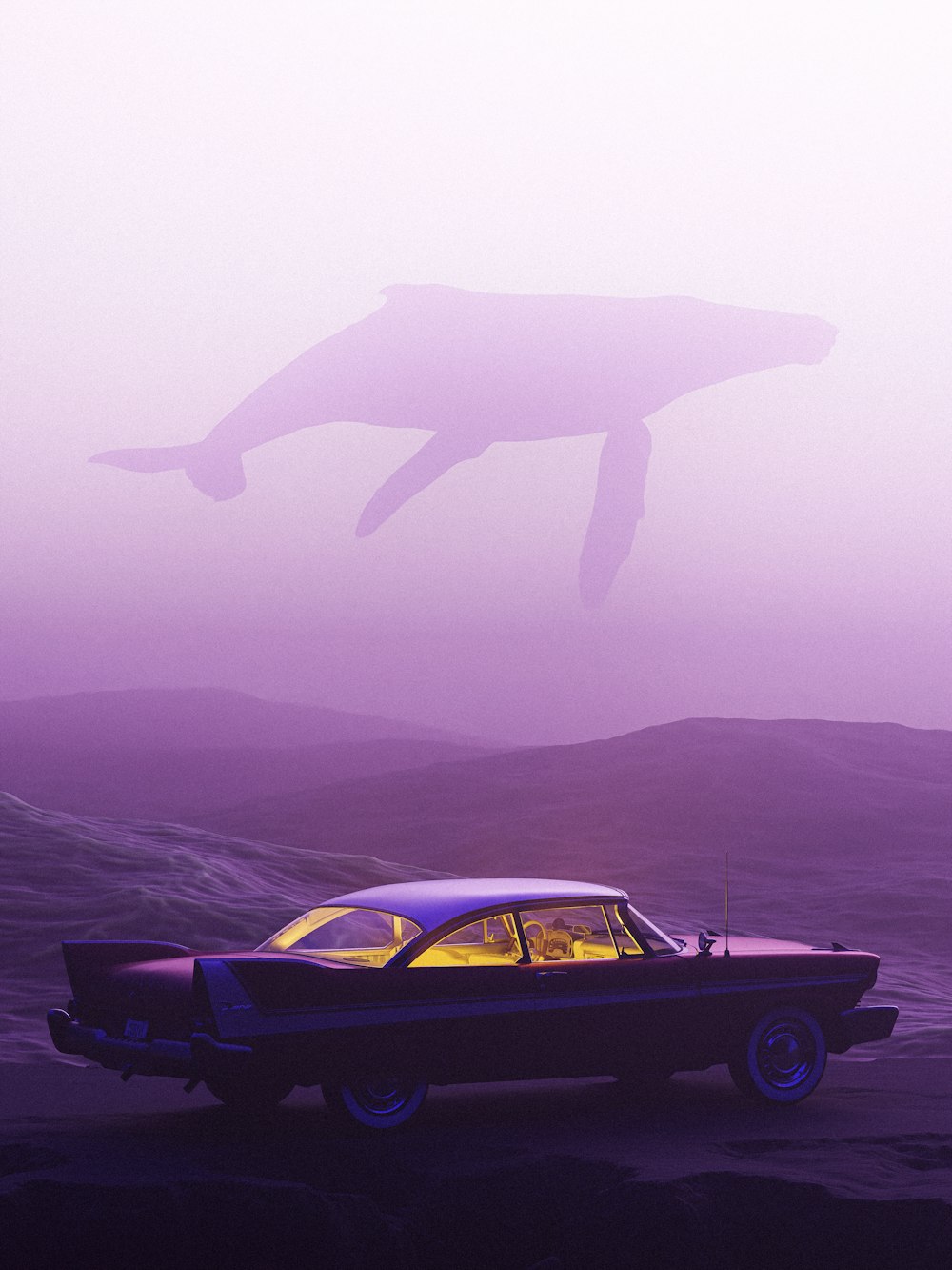 a car parked in front of a large blimp