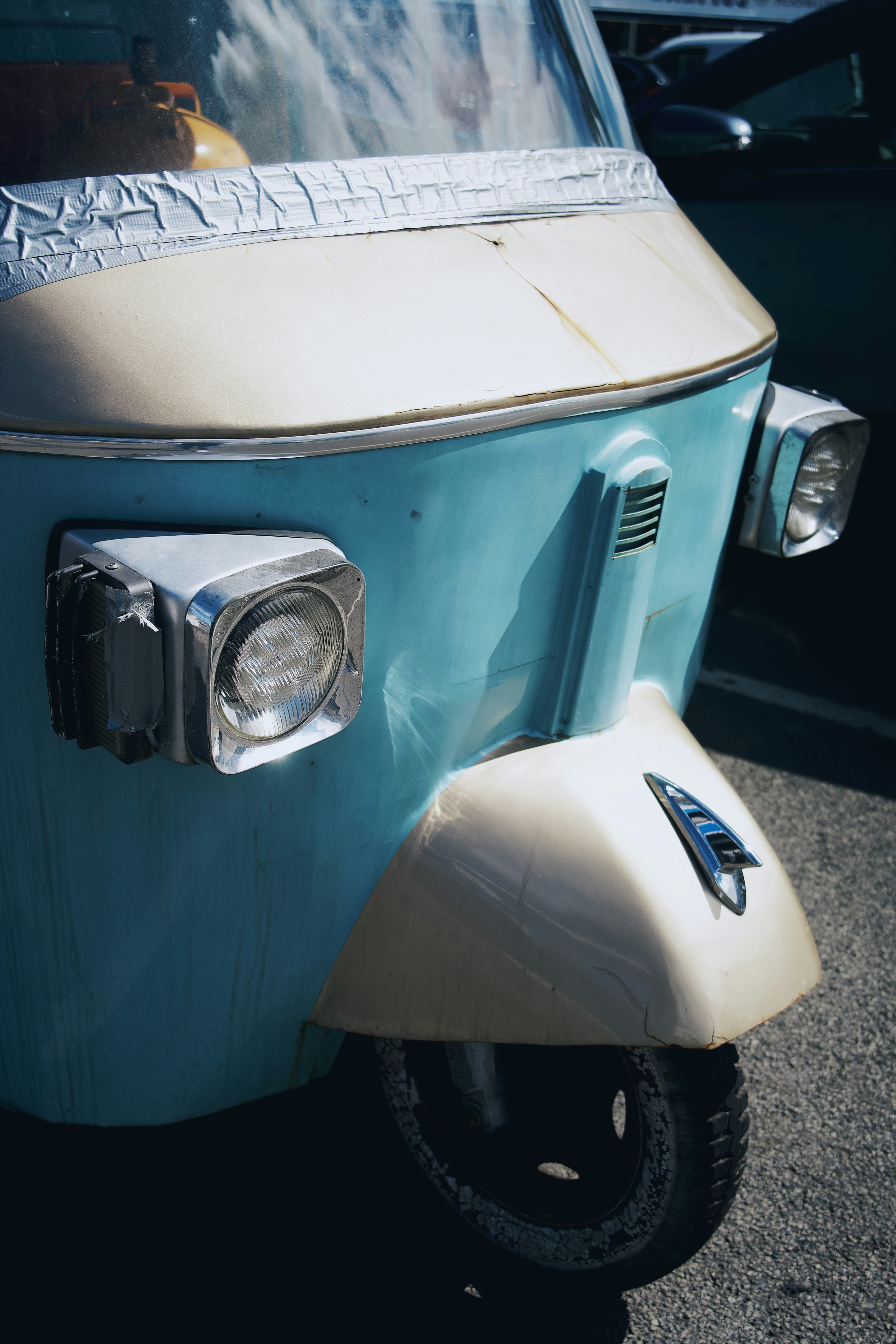 a blue and white vehicle