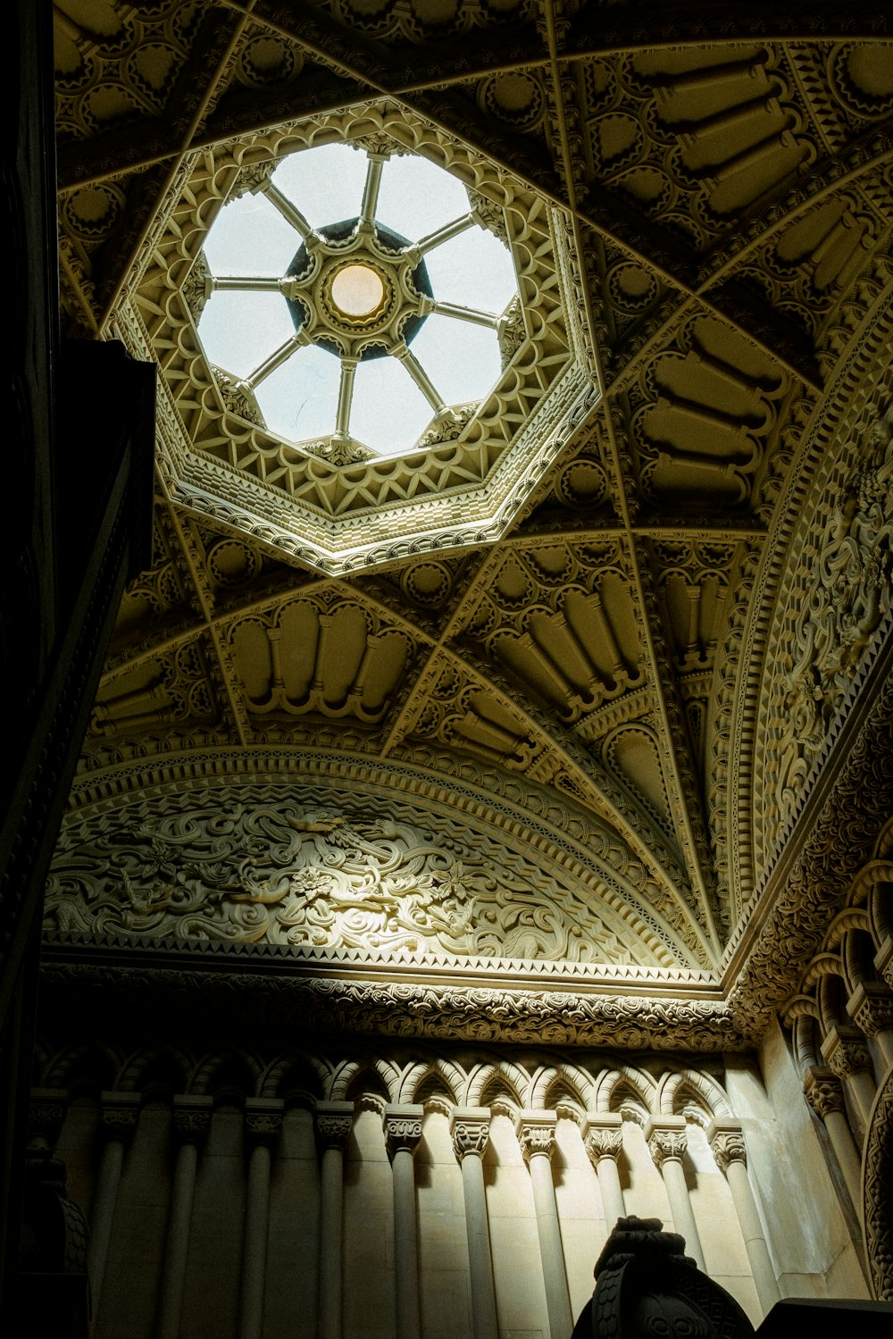 a ceiling with a design