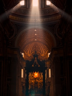 A restored church altar bathed in warm sunlight, symbolizing renewed faith.