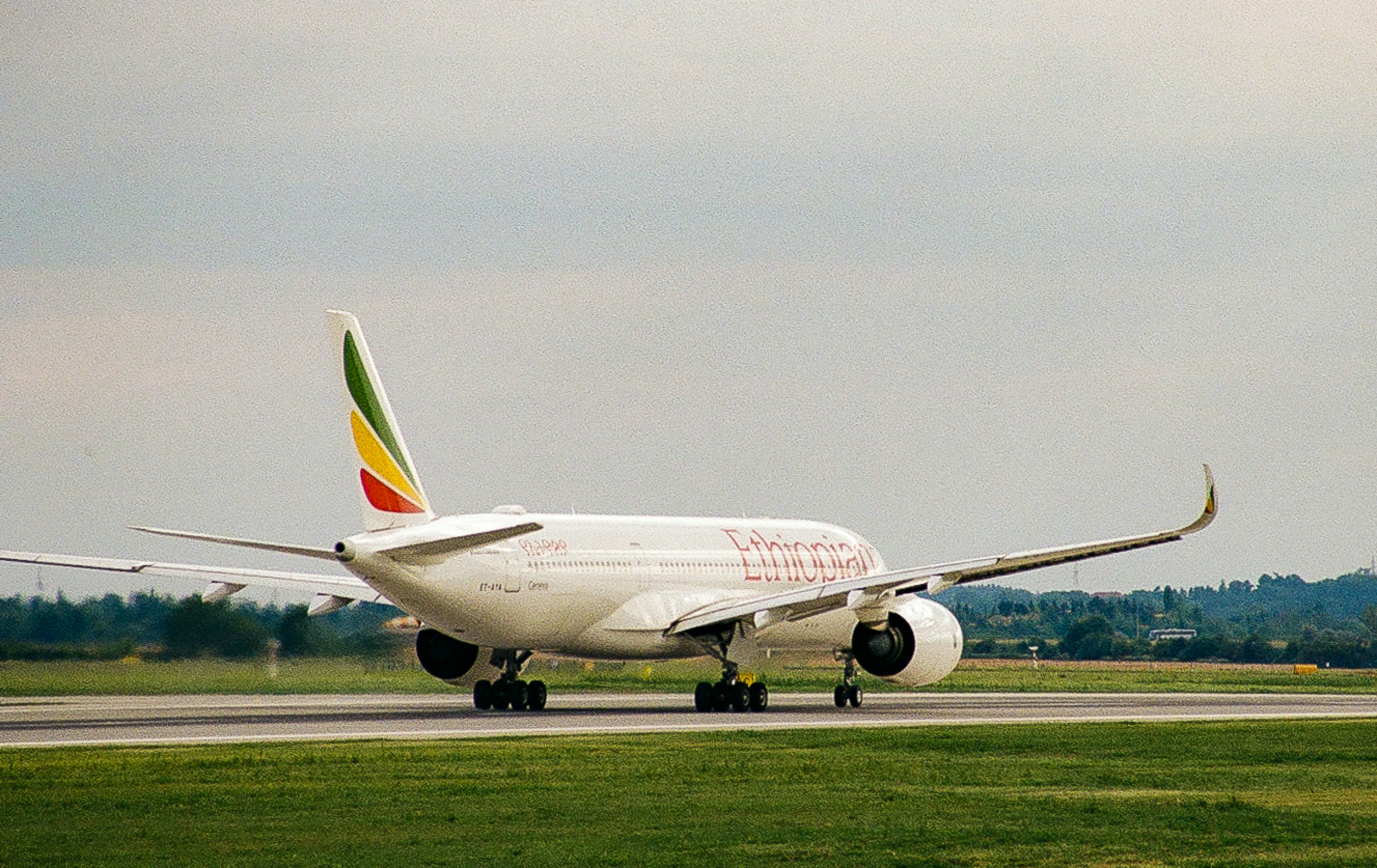a large airplane on a runway, 