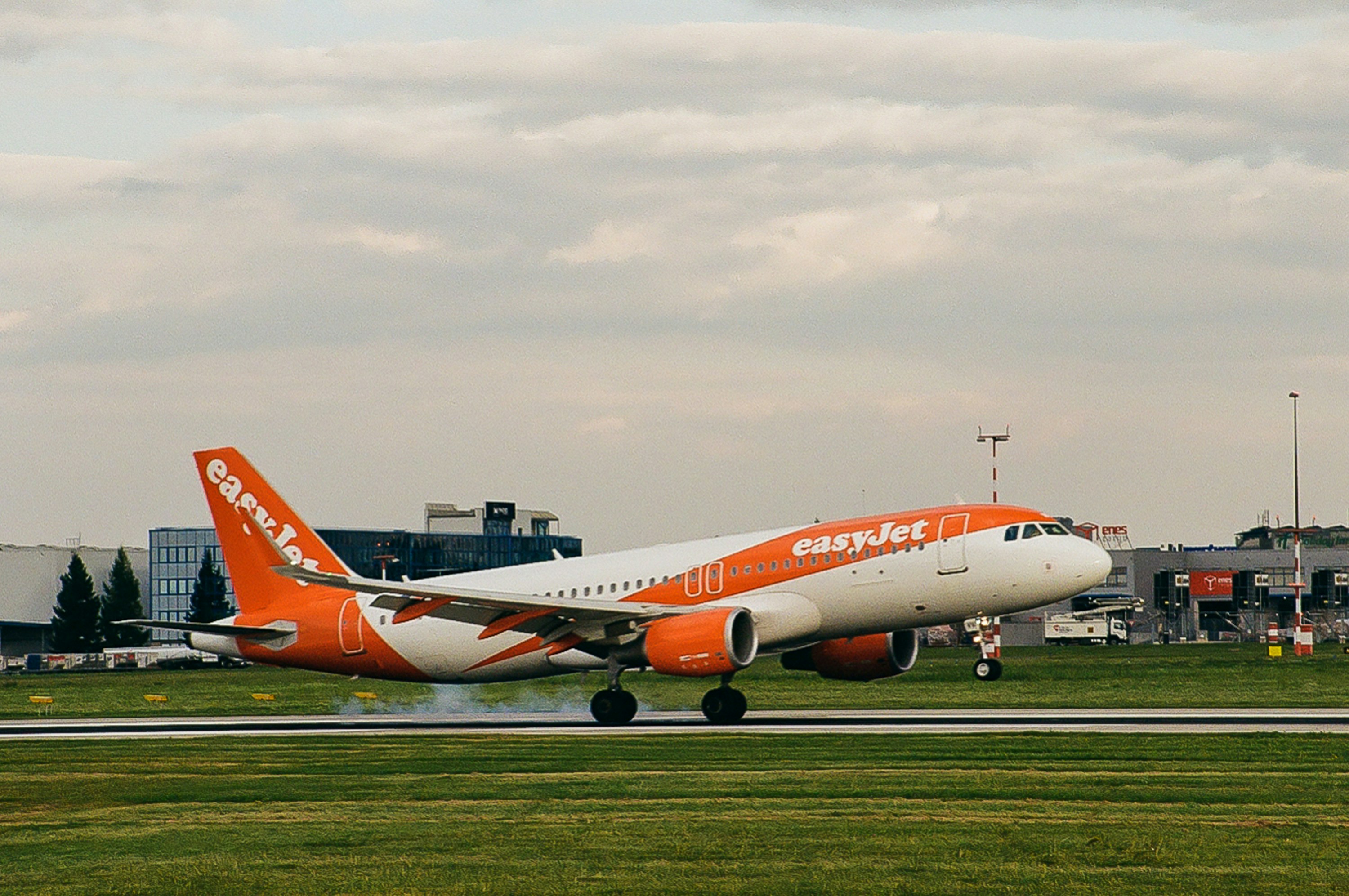 an airplane on the runway, 
