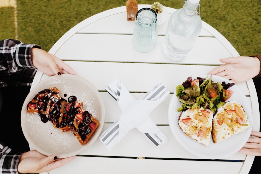 a table with plates of food