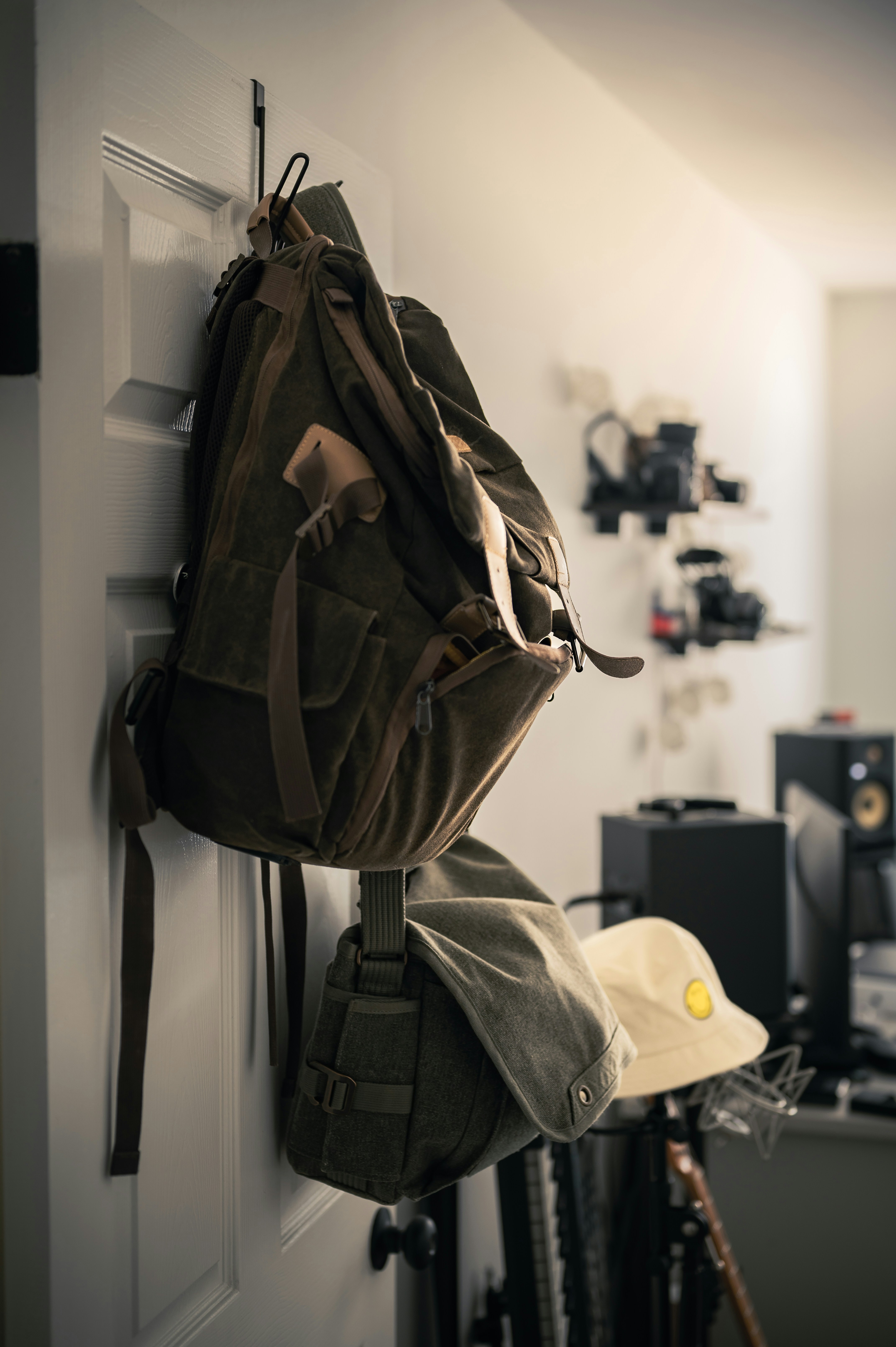 a backpack on a wall