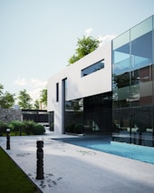 a building with a pool