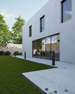 a white building with a glass door